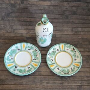 Mesa International Ceramic Oil Bottle and Plate Set Made In Peru Elkins NH